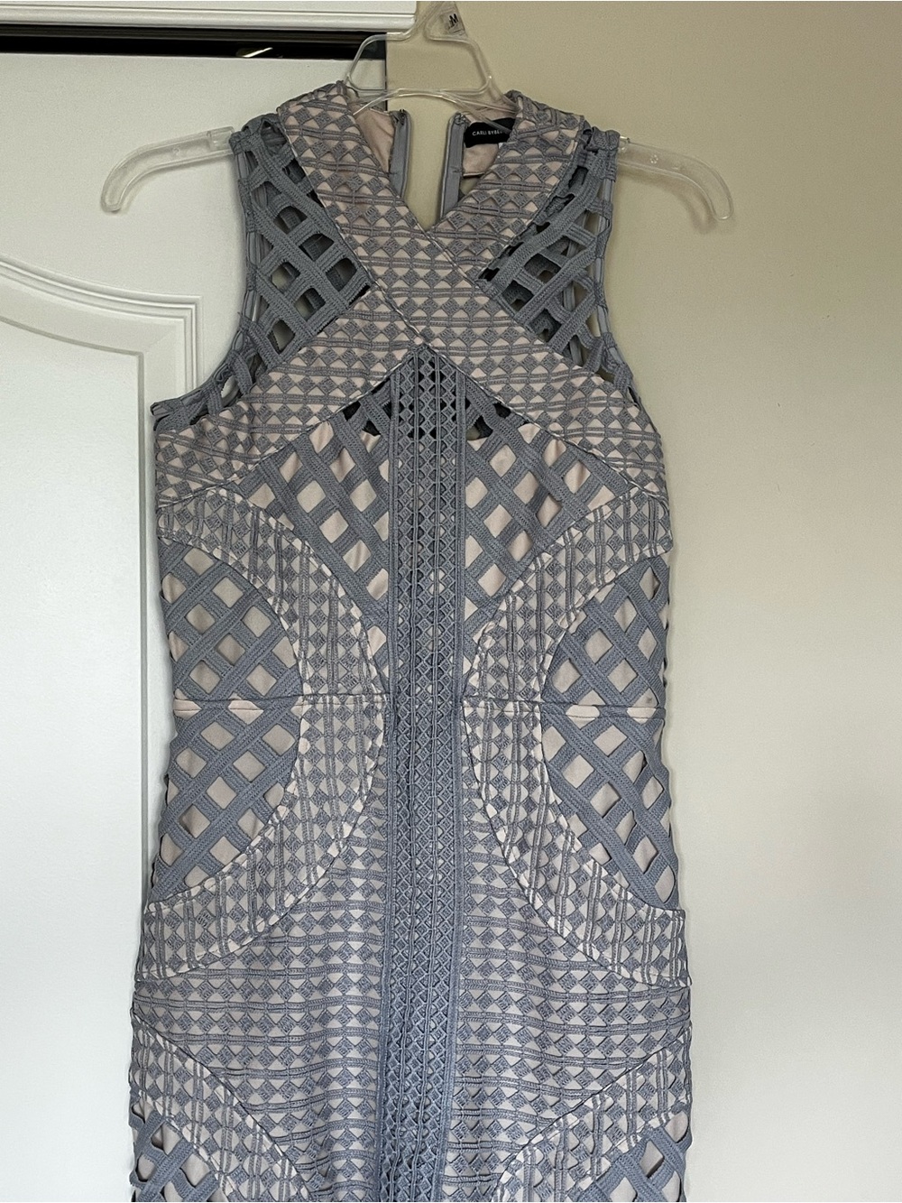 Gray Sleeveless Lattice Crochet Mini Dress